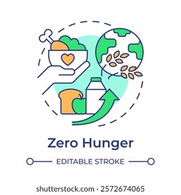 Zero hunger multi color concept icon. Food management. Farming, agriculture. Ecosystem, ecology. Round shape line illustration. Abstract idea. Graphic design. Easy to use in infographic, presentation