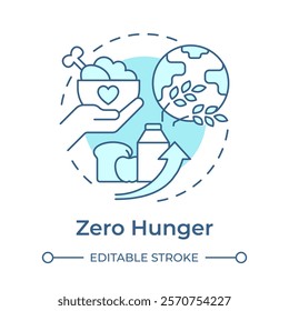 Zero hunger soft blue concept icon. Food management. Farming, agriculture. Ecosystem, ecology. Round shape line illustration. Abstract idea. Graphic design. Easy to use in infographic, presentation