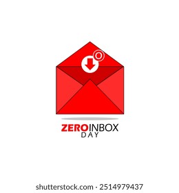 Zero Inbox Day celebrates on October 6th. Red envelope with zero incoming data notification indicator on white background.