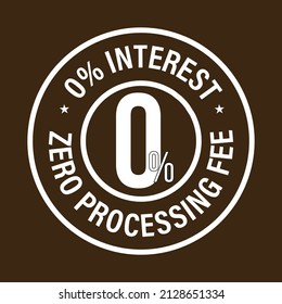 zero interest, zero processing fee vector icon, finance abstract