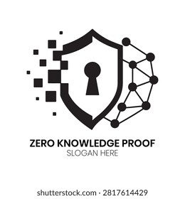 Zero Knowledge Proof logo displays a protective shield integrated with interconnected digital dots and a secure keyhole for cryptographic validation. This robust design is perfect for decentralized protocols, privacy-focused software developers, cryptographic auditors, or cybersecurity enterprises looking to project absolute security, cryptographic integrity, and secure network architecture.