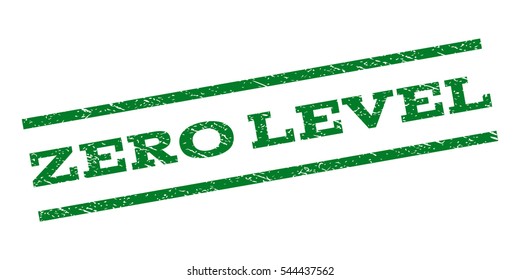 Zero Level watermark stamp. Text tag between parallel lines with grunge design style. Rubber seal stamp with unclean texture. Vector green color ink imprint on a white background.