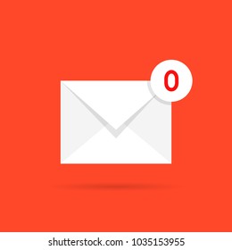 zero mail like empty inbox. simple flat modern ui logotype graphic design isolated on red background. concept of personal postbox without messages or postal information or notice and disassembled mail