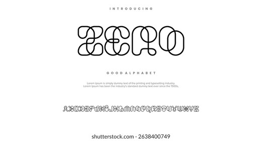 ZERO monoline abstract minimal modern alphabet fonts. Typography technology vector illustration
