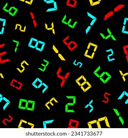 Null bis neun bunte digitale Zahlen nahtloses Muster einzeln auf schwarzem Hintergrund. EPS10 Vektorgrafik.