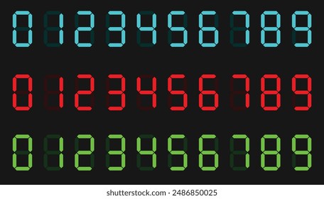 Zero to Nine Cyan digital electronic clock numbers set. LCD LED digit set for the counter, clock, calculator mockup in flat style design for website, app, UI. Vector illustration.