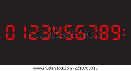 Zero to Nine Red digital electronic clock numbers set. LCD LED digit set for the counter, clock, calculator mockup in flat style design for website.