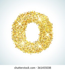 Zero number in golden style. Vector illustration gold design. Formed by yellow shapes. For party poster, greeting card, banner or invitation. Cute numerical icon and sign.