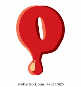 Zero number isolated on white background. Red bloody zero number vector illustration