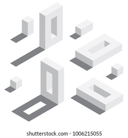 Zero number in isometric style. White on white digits with shadows. Educational set