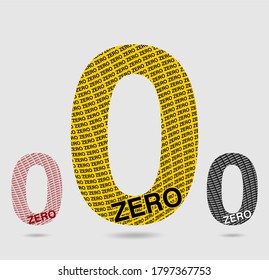 Zero; numeral and word logo for number. Zero word cloud inside figure logo design. Number and name typography. Text logo studies for all numbers.