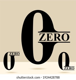 Zero; numeral and word logo for number. Zero etter with zero figure logo design. Number names typography design. Serif font design.  Text logo studies for all numbers.