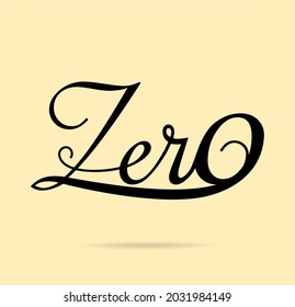 Cero; numeral y logotipo de palabra para número. Escritura a mano de cero letra con diseño de logotipo de figura cero. Diseño tipográfico de nombres numéricos. Logotipo de texto y estudios numéricos de logotipo para todos los números.