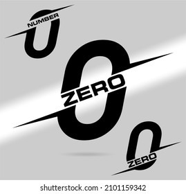 Cero; numeral y logotipo de palabra para número. Cero letra con diseño de logotipo de figura cero. Tipografía de número y nombre.  Estudios de logotipo de texto para todos los números. Logotipo vectorial con temática de velocidad y flash.