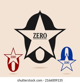 Zero; Numeral And Word Logo For Number. Zero With Star Shaped Logo Design. Number Names Typography Design. Serif Font Design.  Text Logo Studies For All Numbers.