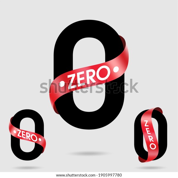 Zero; numeral\
and word logo for number with red ribbon. Zero letter with zero\
figure logo designs with three alternatives. Number names\
typography design. Red ribbon belt\
numbers.