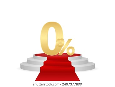 Zero Percent or 0% on Stage Podium. 0% Sale Discount or Commission. Vector Illustration.