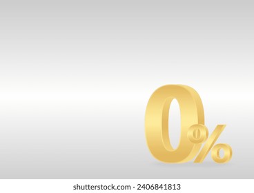 Zero Percent. 0% Sale Discount or 0% Commission. Vector Illustration on Golden Background. 