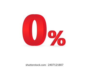 Zero Percent. 0% Sale Discount or 0% Commission. Vector Illustration Isolated on White Background. 