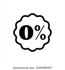 Zero percent, 0% tag, badge, sticker, label vector icon in line style design for website or app. Vector illustration