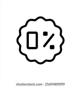 Zero percent, 0% tag, badge, sticker, label vector icon in line style design for website or app. Vector illustration