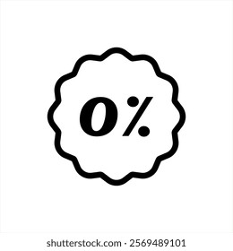 Zero percent, 0% tag, badge, sticker, label vector icon in line style design for website or app. Vector illustration