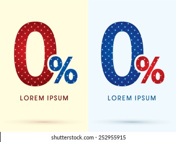 Zero Percent, 0%,Number ,Luxury font, designed using red and blue line geometric shape, idea from wicker, basket, ribbons, jewelry, logo, symbol, icon, graphic, vector.