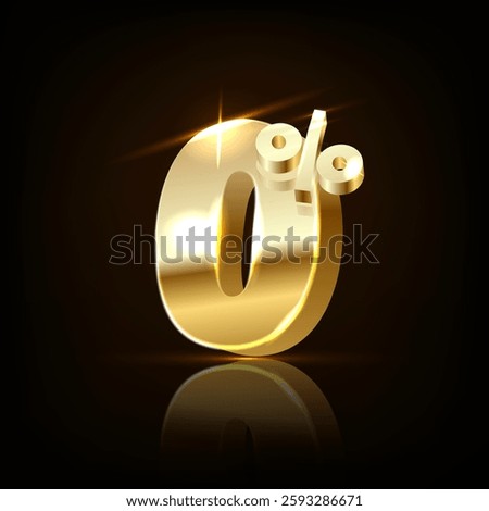 Zero percent 3d gold icon. 0 Percent. No interest finansing. Zero-interest. Isolated object on black background