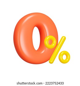 Zero percent 3d icon. 0 Percent. No interest finansing. Zero-interest. Isolated object on transparent background