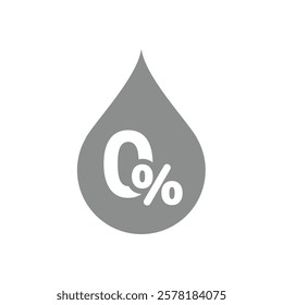 Zero percent alcohol or fats. 0% drop vector icon.