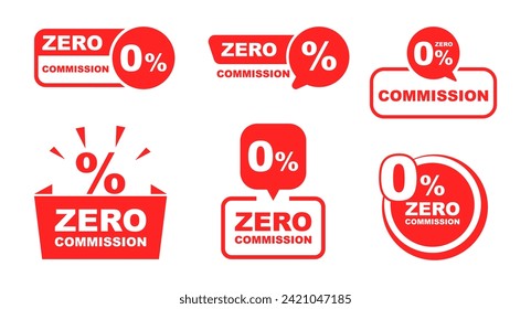 Zero percent commission banner set. Special offer badge with zero commission for promotion. Vector illustration.