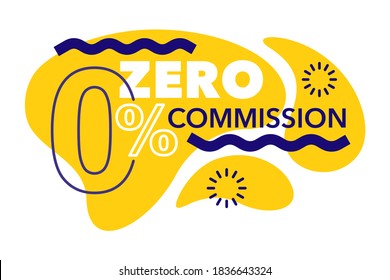 Plantilla de banner de comisión cero por ciento - 0 en decoración de línea delgada abstracta con formas y elementos simples - afiche de promoción de vector aislado o elemento web