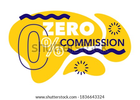 Zero percent commission banner template - 0 in abstract thin line decoration with simple shapes and elements - isolated vector promo poster or web element