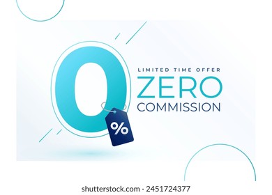 zero percent commission offer tag background for business promo vector