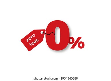 Zero percent fees clipart. Red marketing symbol with attached label and giveaway with special business offer and no credit vector duty.