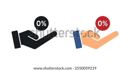 Zero percent icon set in black and colored version