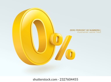 Zero percent number or 0% special offer isolated on white background. 3d illustration vector file.