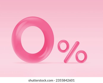 Zero percent pink on pink background. 3d render vector illustration.