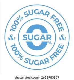 Zero Percent Sugar Blue Circle Label Minimalist Vector Design for Food and Drink Packaging