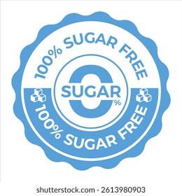 Zero Percent Sugar Blue Circle Label Minimalist Vector Design for Food and Drink Packaging