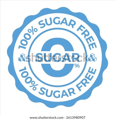 Zero Percent Sugar Blue Circle Label Minimalist Vector Design for Food and Drink Packaging