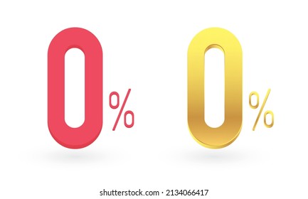 Zero percentage sign made of gold isolated on white background, 0% Sale or Discount