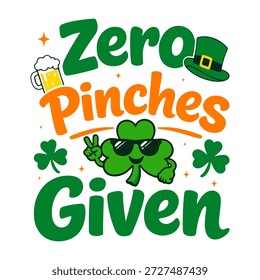 Zero Pinches Dada St Patrick's Day T-Shirt, Engraçado Irish Shamrock Clover Beer Leprechaun Verde Tipografia Desenho de festa