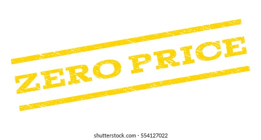 Zero Price watermark stamp. Text tag between parallel lines with grunge design style. Rubber seal stamp with unclean texture. Vector yellow color ink imprint on a white background.