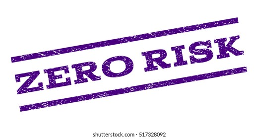 Zero Risk watermark stamp. Text tag between parallel lines with grunge design style. Rubber seal stamp with unclean texture. Vector indigo blue color ink imprint on a white background.