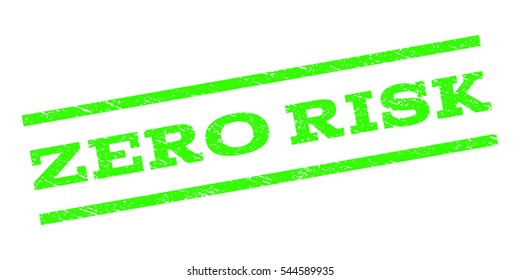 Zero Risk watermark stamp. Text tag between parallel lines with grunge design style. Rubber seal stamp with scratched texture. Vector light green color ink imprint on a white background.