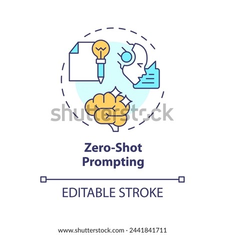 Zero shot prompting multi color concept icon. Prompt engineering. Provide with no examples. Simple questions. Round shape line illustration. Abstract idea. Graphic design. Easy to use in article
