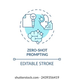 Zero shot prompting soft blue concept icon. Prompt engineering. Provide with no examples. Simple questions. Round shape line illustration. Abstract idea. Graphic design. Easy to use in article