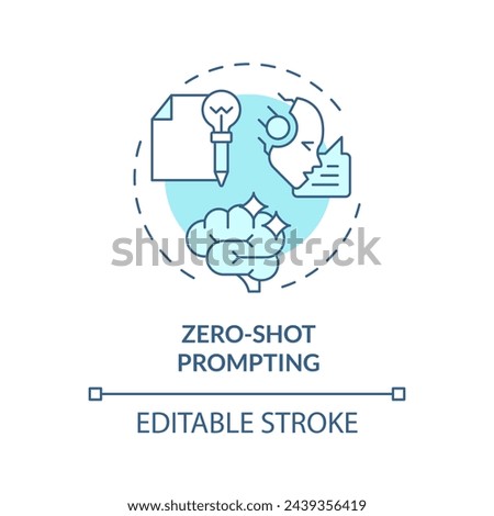 Zero shot prompting soft blue concept icon. Prompt engineering. Provide with no examples. Simple questions. Round shape line illustration. Abstract idea. Graphic design. Easy to use in article