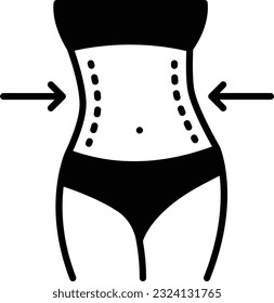 concepto de figura de tamaño cero, Belly negra con diseño de icono del vector de Postura delgada, símbolo Fitness and Wellness, signo de entrenamiento y elevación de pesas, ilustración del material de entrenamiento personal